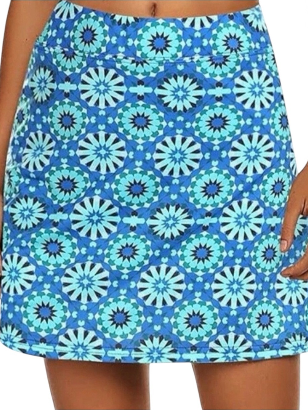 Tranquility by Colorado Clothing Sz LARGE Blue Aqua Geometric Tennis Skirt Skort